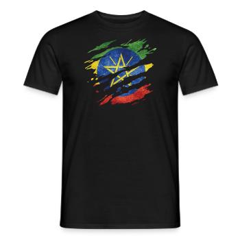 Ethiopie - Drapeau national, rayures, fissures - T-shirt homme - noir - Devant - AI Model Male 178 light (178cm)