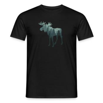 Moose - silhouette with green forest / fir trees - Men's T-Shirt - black - Front - AI Model Male 178 light (178cm)