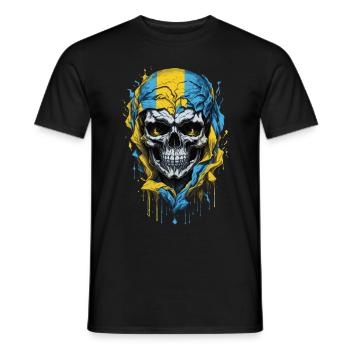 Ukraine: Stolzer Schädel im Flaggenrausch - Männer T-Shirt - Schwarz - Vorne - AI Model Male 178 light (178cm)