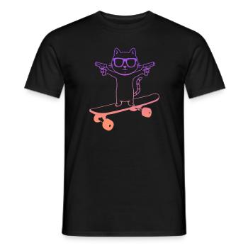 Skateboard Skating Cat with Skateboarder - Men's T-Shirt - black - Front - AI Model Male 178 light (178cm)
