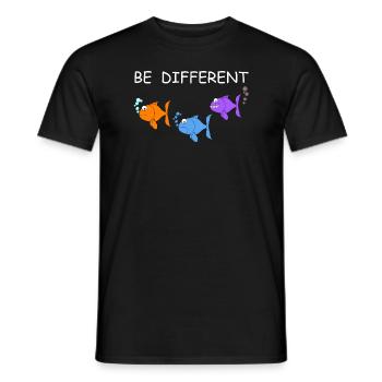 Be Different | Fish, fishing, funny pictures - Men's T-Shirt - black - Front - AI Model Male 178 light (178cm)
