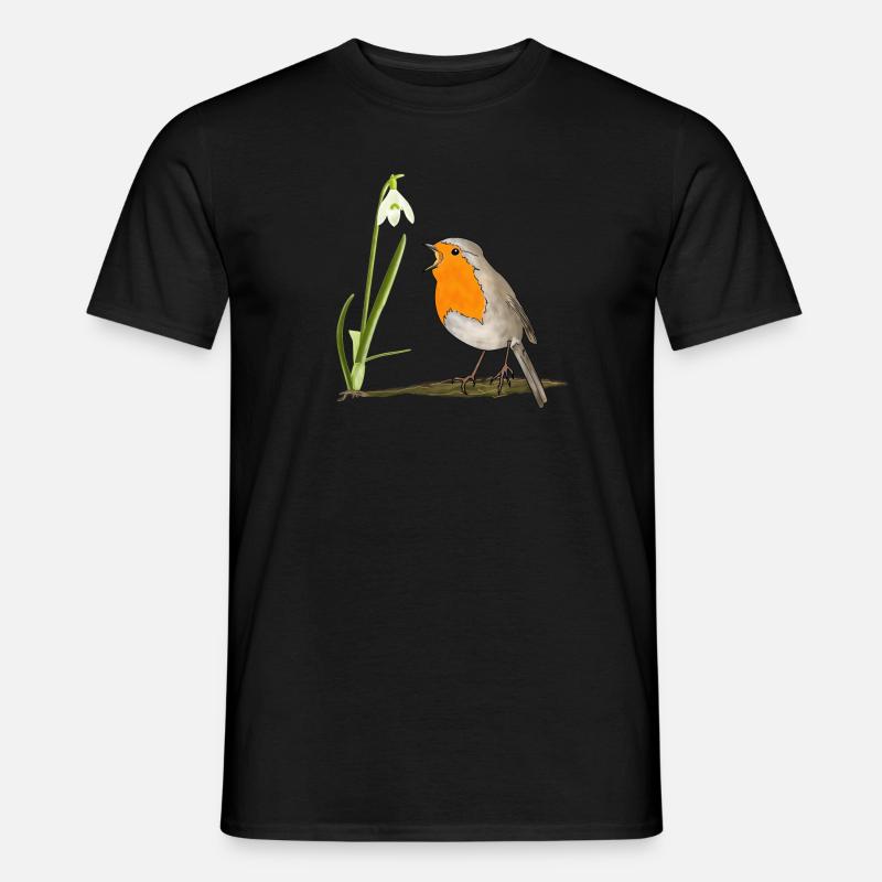 Frühling, Rotkehlchen, Schneeglöckchen - Männer T-Shirt - Schwarz