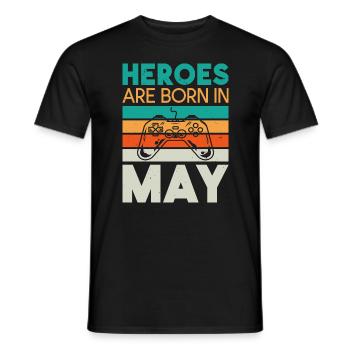 Heroes are born in May - Gamer Design - Men's T-Shirt - black - Front - AI Model Male 178 light (178cm)