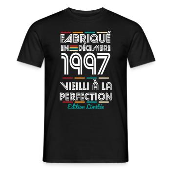 Anniversaire 25 ans - Fabriqué en Décembre 1997 - T-shirt homme - noir - Devant - AI Model Male 178 light (178cm)