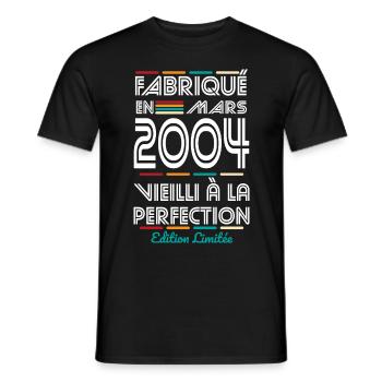 Anniversaire 20 ans - Fabriqué en Mars 2004 - T-shirt homme - noir - Devant - AI Model Male 178 light (178cm)