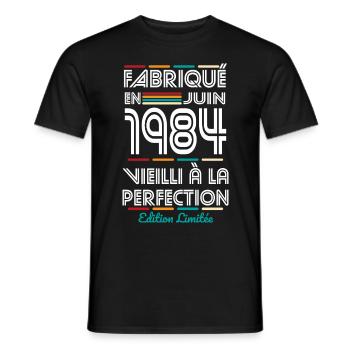 40-jähriges Jubiläum - Hergestellt im Juni 1984 - Männer T-Shirt - Schwarz - Vorne - AI Model Male 178 light (178cm)