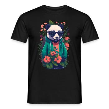Panda with sunglasses flowers illustration - Men's T-Shirt - black - Front - AI Model Male 178 light (178cm)