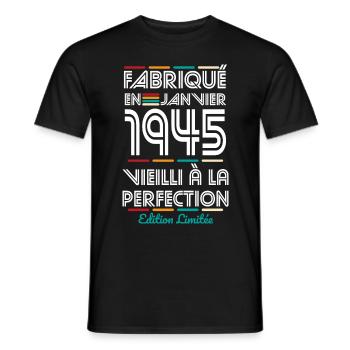Anniversaire 80 ans - Fabriqué en Janvier 1945 - T-shirt homme - noir - Devant - AI Model Male 178 light (178cm)