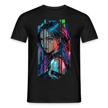 Cyber Frau Urbane Stadt Neon - Männer T-Shirt - Schwarz - Vorne - AI Model Male 178 light (178cm)
