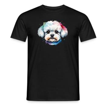 Chien bichon frisé mignon coloré à l’aquarelle - T-shirt homme - noir - Devant - AI Model Male 178 light (178cm)