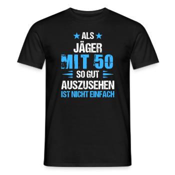 À 50 ans, beau chasseur - T-shirt homme - noir - Devant - AI Model Male 178 light (178cm)