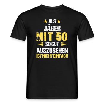 À 50 ans, beau chasseur - T-shirt homme - noir - Devant - AI Model Male 178 light (178cm)