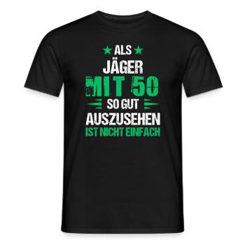À 50 ans, beau chasseur - T-shirt homme - noir - Devant - AI Model Male 178 light (178cm)