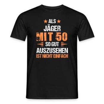À 50 ans, beau chasseur - T-shirt homme - noir - Devant - AI Model Male 178 light (178cm)
