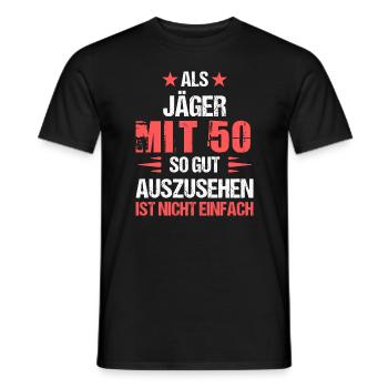 À 50 ans, beau chasseur - T-shirt homme - noir - Devant - AI Model Male 178 light (178cm)