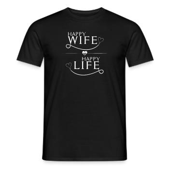 happy wife happy life - T-shirt homme - noir - Devant - AI Model Male 178 light (178cm)