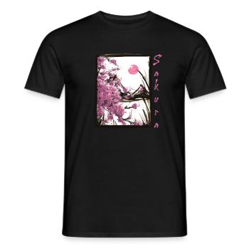 Sakura Fleurs japonaises de cerisier Arbre à fleurs de cerisier - T-shirt homme - noir - Devant - AI Model Male 178 light (178cm)