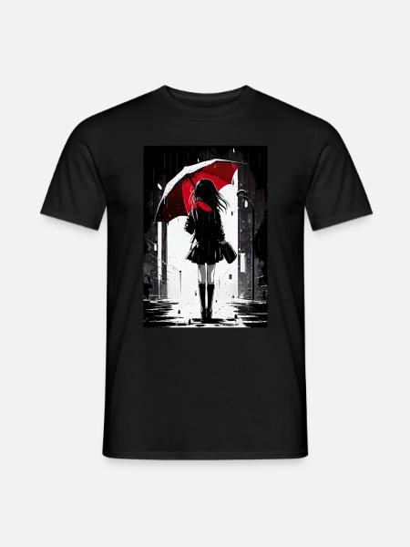 Anime Art | Girl with the Red Umbrella - Männer T-Shirt - Schwarz