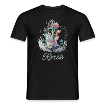 Rerik anchor with flowers - Men's T-Shirt - black - Front - AI Model Male 178 light (178cm)