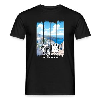 Santorini Landschaft in Griechenland – Anime Shirt - Männer T-Shirt - Schwarz - Vorne - AI Model Male 178 light (178cm)