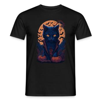 Cartoon Vampire Cat - Halloween Design - Men's T-Shirt - black - Front - AI Model Male 178 light (178cm)