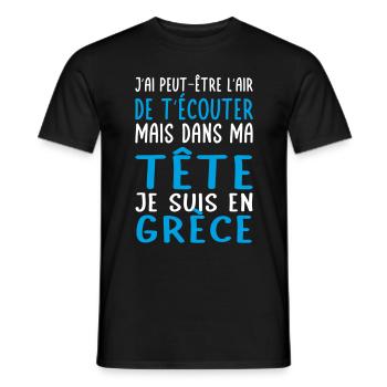 Dans ma tête je suis en Grèce - Cadeau humour - T-shirt homme - noir - Devant - AI Model Male 178 light (178cm)