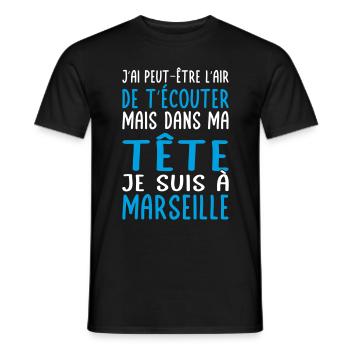 Dans ma tête je suis à Marseille - Cadeau humour - T-shirt homme - noir - Devant - AI Model Male 178 light (178cm)