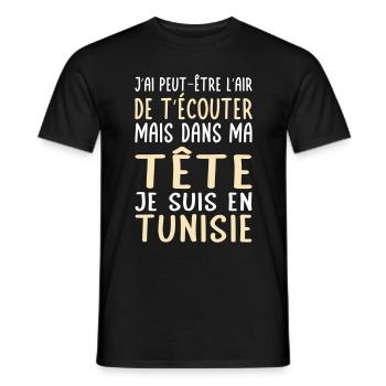 Dans ma tête je suis en Tunisie - Cadeau humour - T-shirt homme - noir - Devant - AI Model Male 178 light (178cm)