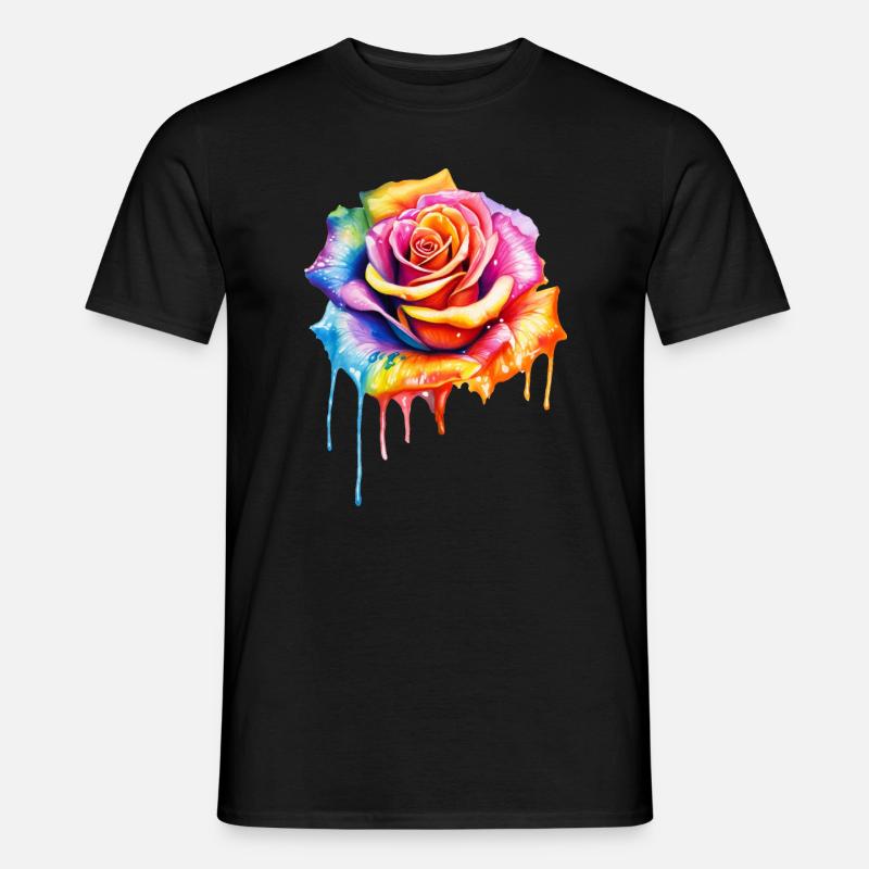 Rose in Regenbogenfarben - Männer T-Shirt - Schwarz