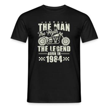 1984 Vintage Man Myth Legend Motorcycle - Men's T-Shirt - black - Front - AI Model Male 178 light (178cm)