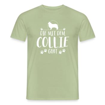 DIE MIT COLLIE Langhaar GEHT Hundespruch Wilsigns - Männer T-Shirt - Sage - Vorne - AI Model Male 178 light (178cm)