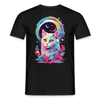 Magische Pastell Goth Katze bei Nacht mit Rosen - Männer T-Shirt - Schwarz - Vorne - AI Model Male 178 light (178cm)