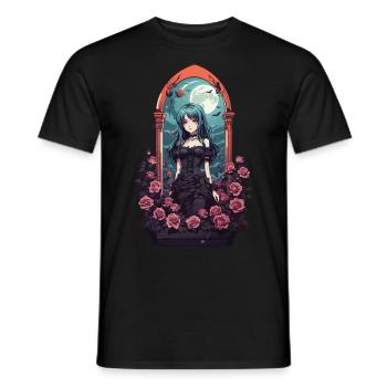 Goth E-Girl Dark Anime Roses Aesthetic - Men's T-Shirt - black - Front - AI Model Male 178 light (178cm)
