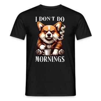 I Don't Do Mornings Grumpy Corgi Drinking Coffee - Men's T-Shirt - black - Front - AI Model Male 178 light (178cm)