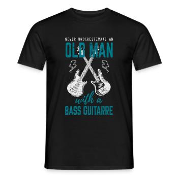 Guitare basse bassiste vieil homme - T-shirt homme - noir - Devant - AI Model Male 178 light (178cm)
