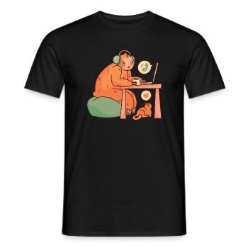Witziges Faultier mit Katze im Home-Office - Männer T-Shirt - Schwarz - Vorne - AI Model Male 178 light (178cm)