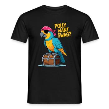 Pirate Parrot on Treasure Chest - Funny Design - Men's T-Shirt - black - Front - AI Model Male 178 light (178cm)