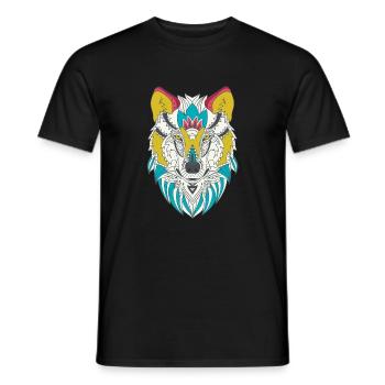 Wolf Kopf Bunt - Männer T-Shirt - Schwarz - Vorne - AI Model Male 178 light (178cm)