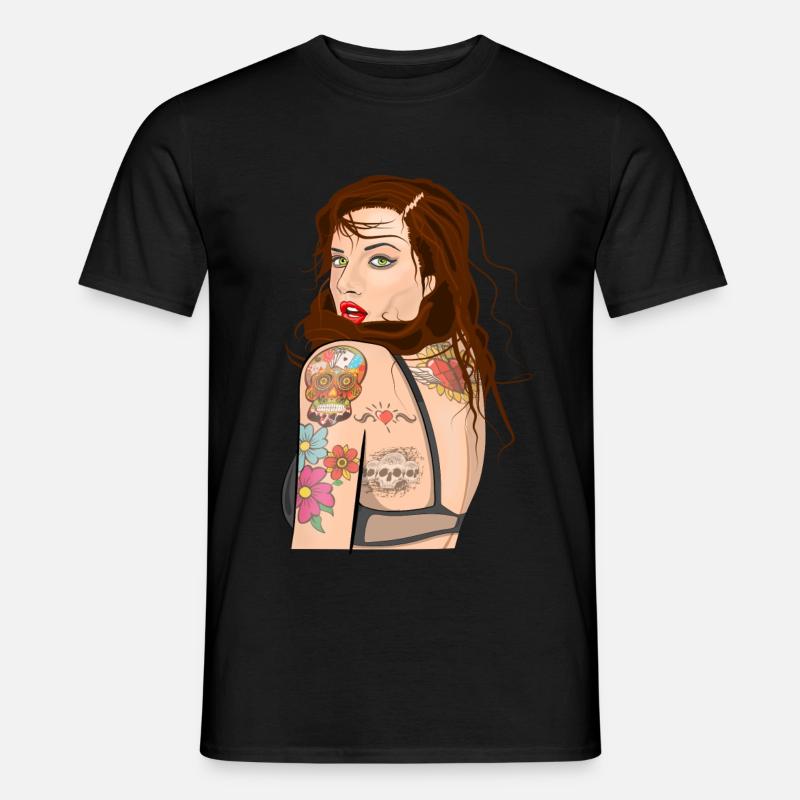Tatoo Mädchen - Männer T-Shirt - Schwarz