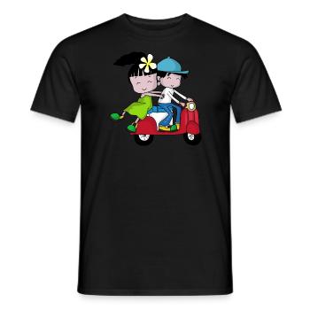 Scooter Couple – Journey with Moped - Men's T-Shirt - black - Front - AI Model Male 178 light (178cm)