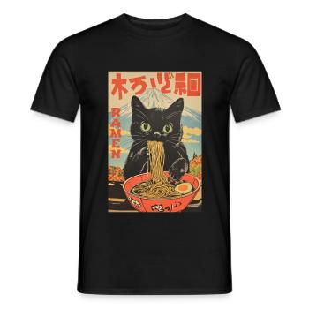 Funny Cat Ramen Japanese Japan Lover - Men's T-Shirt - black - Front - AI Model Male 178 light (178cm)