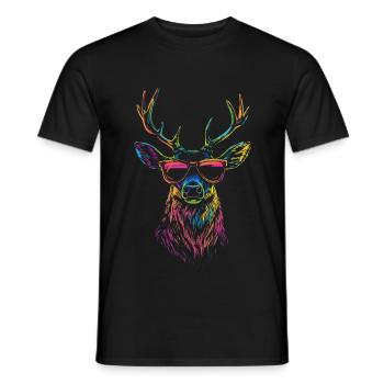 Hirsch mit Sonnenbrille im Regenbogenfarbe - Männer T-Shirt - Schwarz - Vorne - AI Model Male 178 light (178cm)