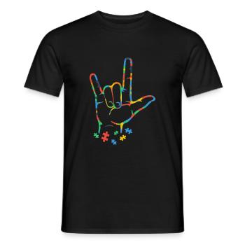 Autism Colorful Puzzle ASL Hand Sign Language - Men's T-Shirt - black - Front - AI Model Male 178 light (178cm)