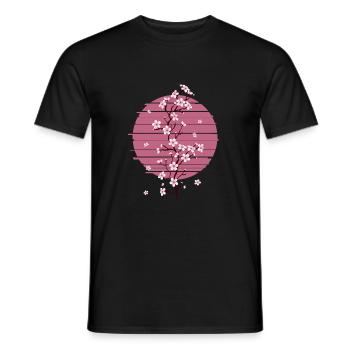Retro Cherry Blossom Japanese Tree Sakura - Men's T-Shirt - black - Front - AI Model Male 178 light (178cm)