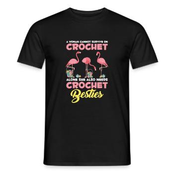Crochet Flamingo Crafting Crochet Friend Yarn - Men's T-Shirt - black - Front - AI Model Male 178 light (178cm)