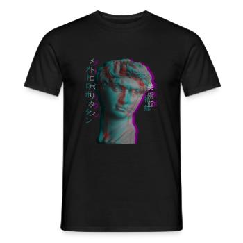Ancient Greek Sculpture Vaporwave Statue Head - Men's T-Shirt - black - Front - AI Model Male 178 light (178cm)