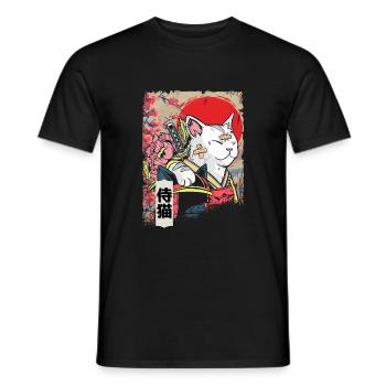 Japon Samouraï Chat Guerrier Ninja Chat - T-shirt homme - noir - Devant - AI Model Male 178 light (178cm)