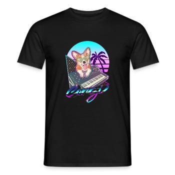 Synthesizer Vaporwave Corgi Hund Modular Analog - Männer T-Shirt - Schwarz - Vorne - AI Model Male 178 light (178cm)