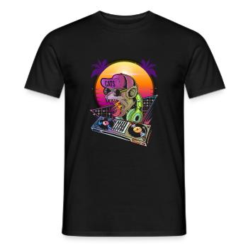 Disco Cat DJ Vaporwave 80s 90s Techno Music - Men's T-Shirt - black - Front - AI Model Male 178 light (178cm)