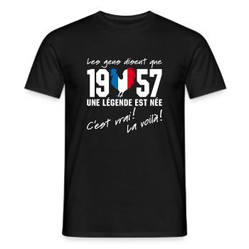Né en 1957 - Coq aux couleurs françaises - T-shirt homme - noir - Devant - AI Model Male 178 light (178cm)